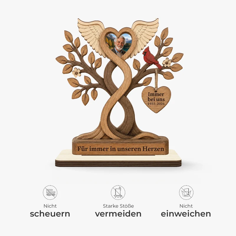 [3D-Optik] Für Immer In Unseren Herzen - Personalisierte Trauergeschenke | Holzaufsteller Mit Standfuß Foto