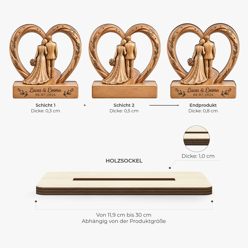Brautpaar - Personalisierte Hochzeitsgeschenke | Holzaufsteller Mit Standfuß