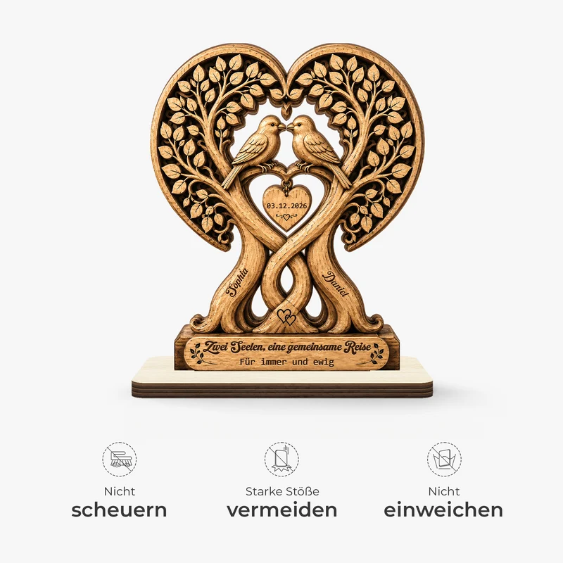 [3D-Optik] Zwei Seelen Eine Gemeinsame Reise - Personalisierte Geschenke Paar | Holzaufsteller Mit Standfuß