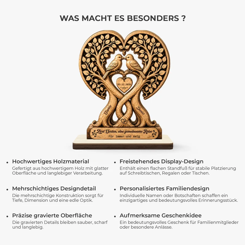 [3D-Optik] Zwei Seelen Eine Gemeinsame Reise - Personalisierte Geschenke Paar | Holzaufsteller Mit Standfuß