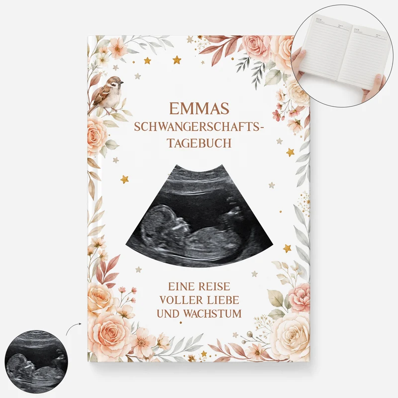 Schwangerschaftstagebuch - Personalisiertes Geschenk | Notizbuch A5 Ultraschallbild Baby