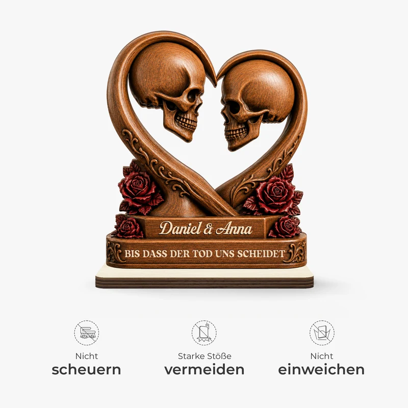 [3D-Optik] Bis Dass Der Tod Uns Scheidet - Personalisierte Geschenke Paar | Holzaufsteller Mit Standfuß Schädel Halloween