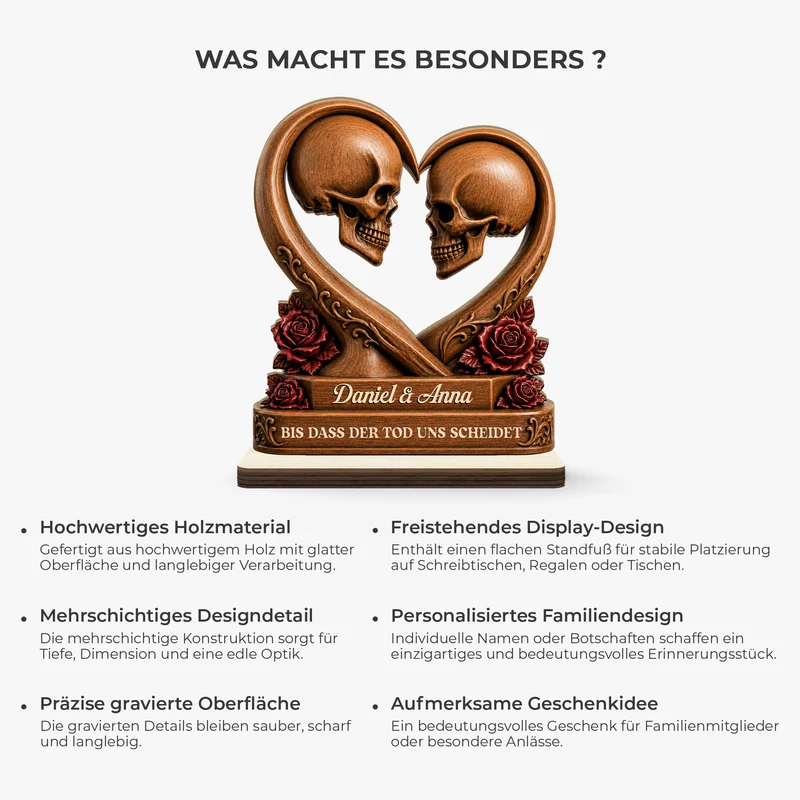 [3D-Optik] Bis Dass Der Tod Uns Scheidet - Personalisierte Geschenke Paar | Holzaufsteller Mit Standfuß Schädel Halloween