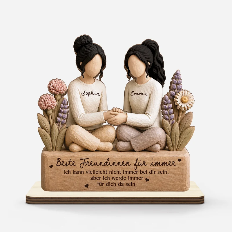 [3D-Optik] Beste Freundinnen Für Immer - Personalisiertes Geschenk | Holzaufsteller Mit Standfuß