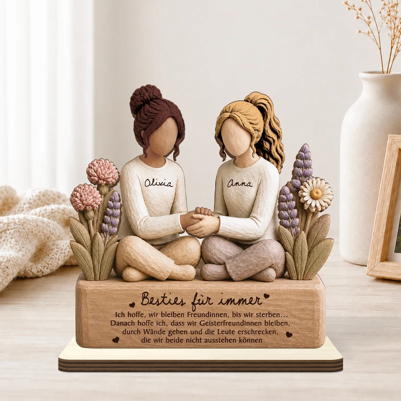 [3D-Optik] Beste Freundinnen Für Immer - Personalisiertes Geschenk | Holzaufsteller Mit Standfuß