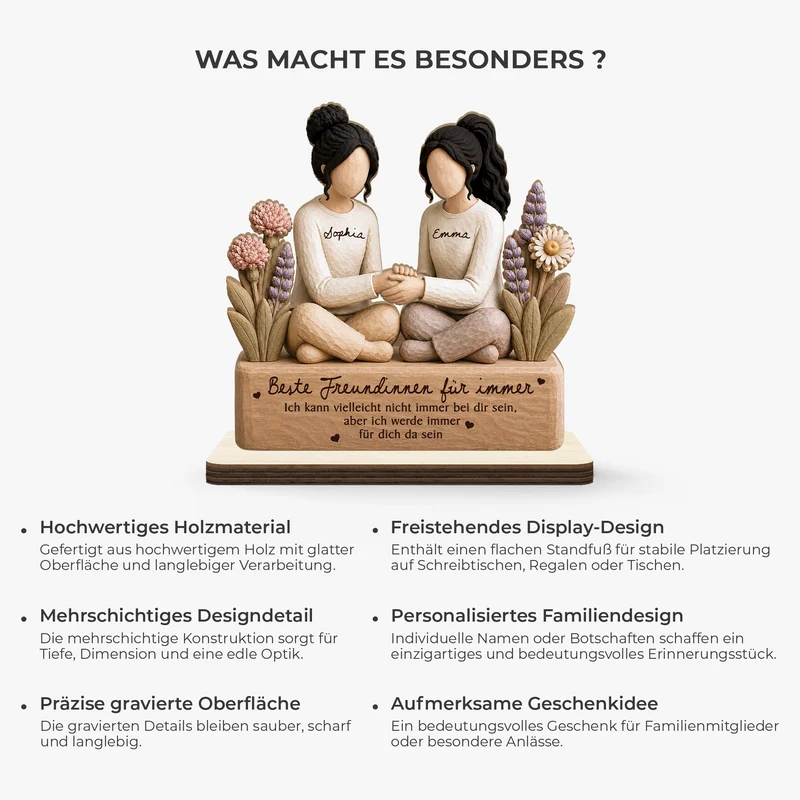 [3D-Optik] Beste Freundinnen Für Immer - Personalisiertes Geschenk | Holzaufsteller Mit Standfuß