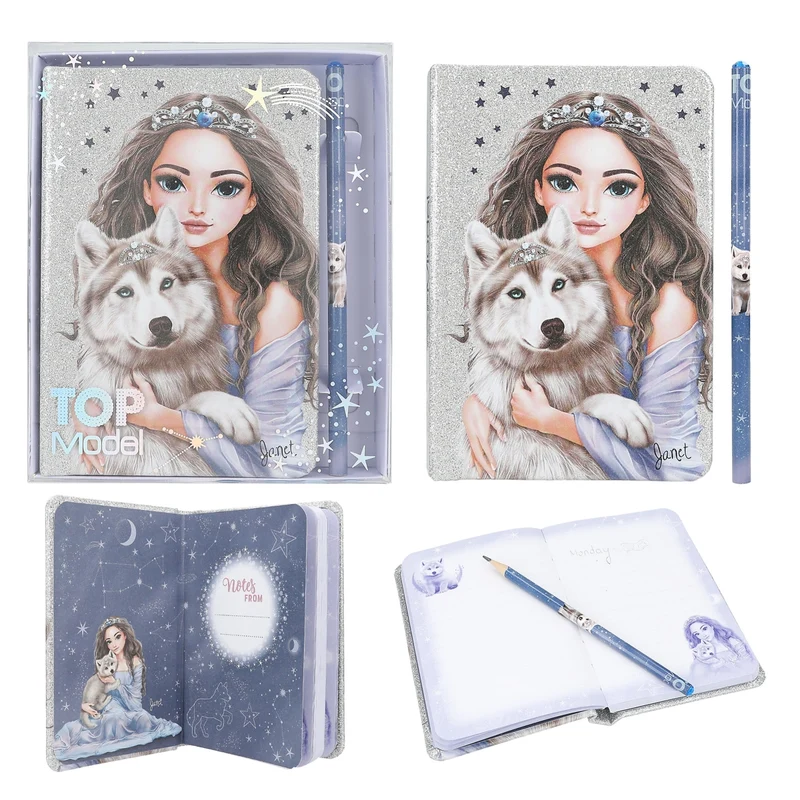 TOPModel Notizbuch & Bleistift WOLF - Glitzer Design