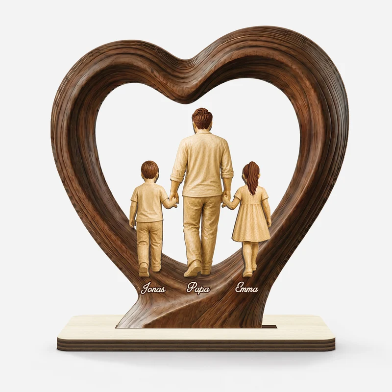 [3D-Optik] Papa Mama Kinder - Personalisiertes Geschenk | Holzaufsteller Mit Standfuß
