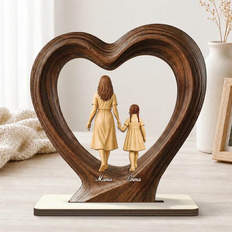 [3D-Optik] Papa Mama Kinder - Personalisiertes Geschenk | Holzaufsteller Mit Standfuß