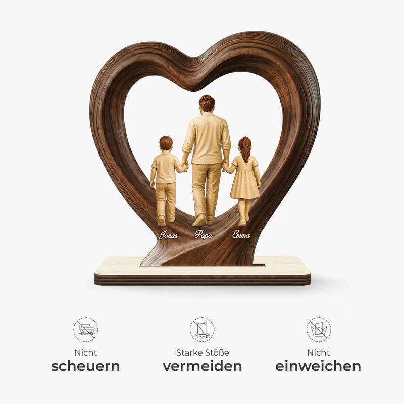 [3D-Optik] Papa Mama Kinder - Personalisiertes Geschenk | Holzaufsteller Mit Standfuß