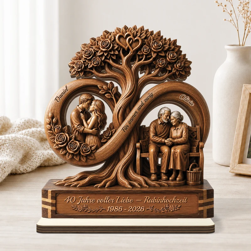 [3D-Optik] 50 Jahre Voller Liebe Goldene Hochzeit - Personalisierte Geschenke Paar | Holzaufsteller Mit Standfuß