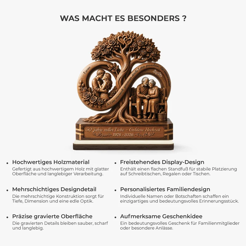 [3D-Optik] 50 Jahre Voller Liebe Goldene Hochzeit - Personalisierte Geschenke Paar | Holzaufsteller Mit Standfuß