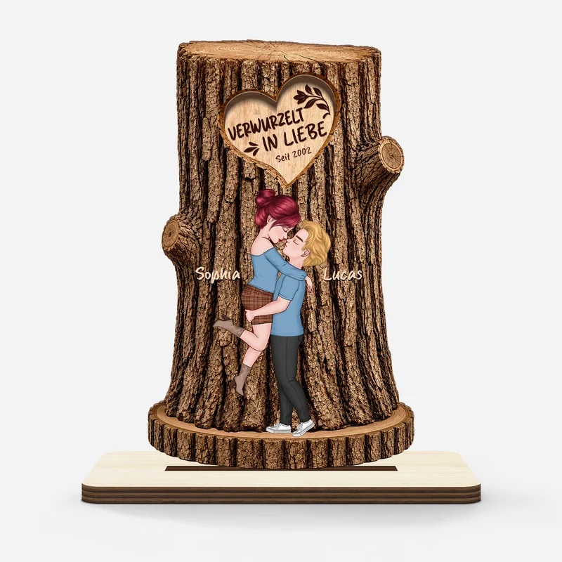 [3D-Optik] Verwurzelt In Liebe - Personalisierte Geschenke Paar | Holzaufsteller Mit Standfuß