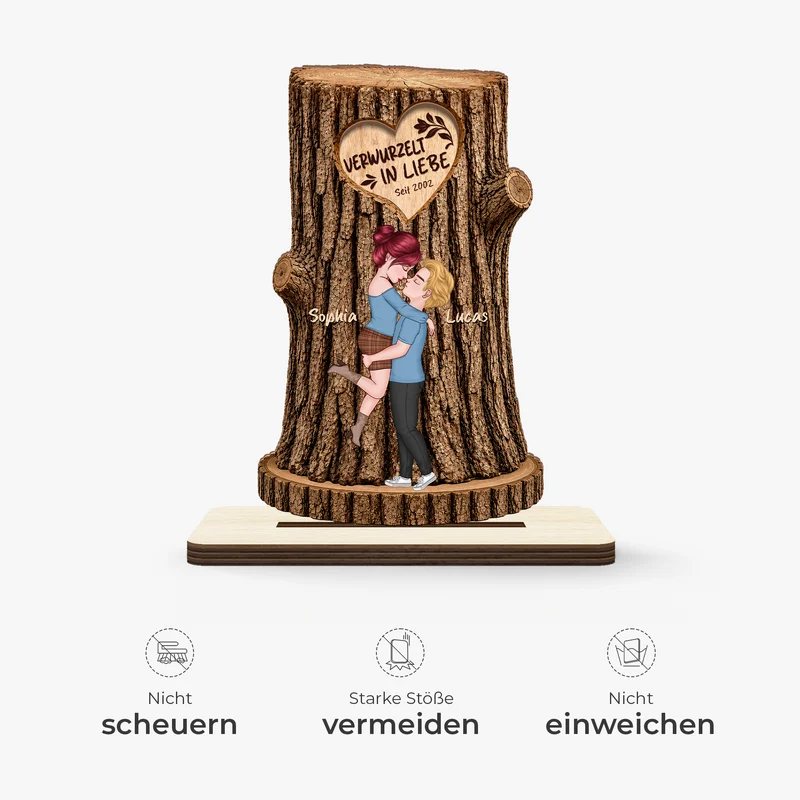 [3D-Optik] Verwurzelt In Liebe - Personalisierte Geschenke Paar | Holzaufsteller Mit Standfuß