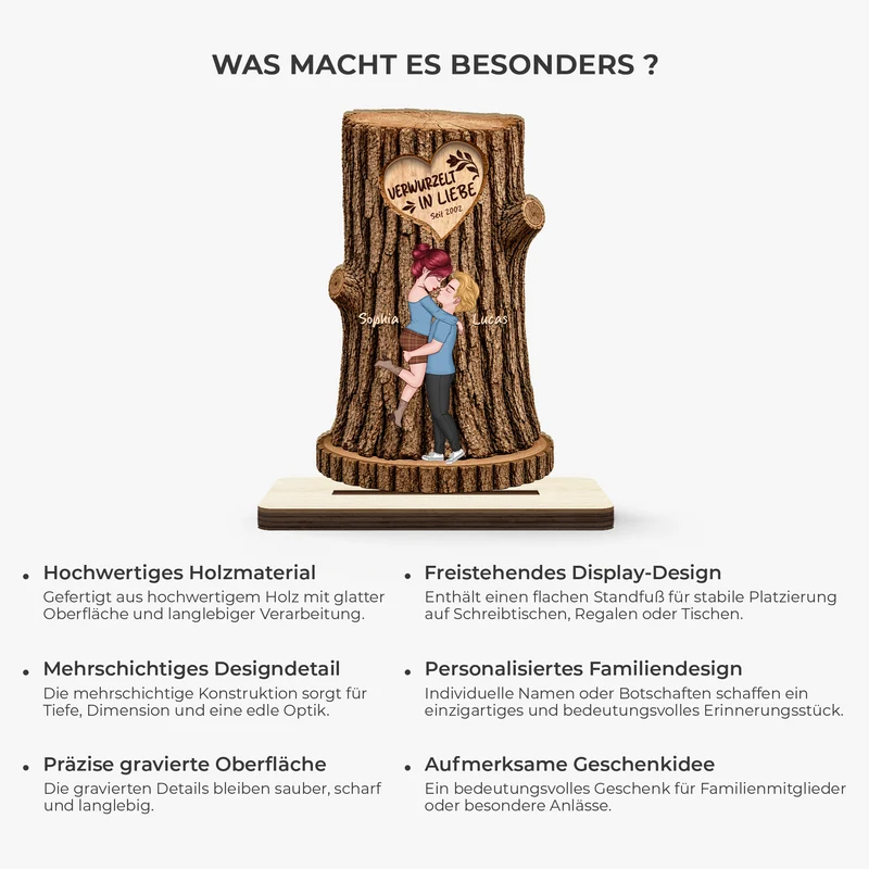[3D-Optik] Verwurzelt In Liebe - Personalisierte Geschenke Paar | Holzaufsteller Mit Standfuß