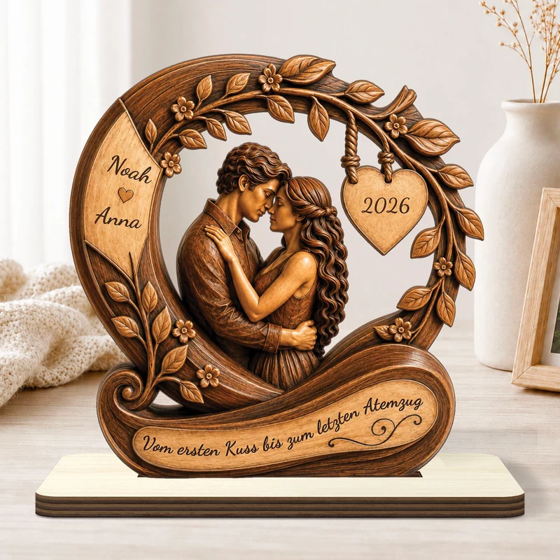 [3D-Optik] Vom Ersten Kuss Bis Zum Letzten Atemzug - Personalisierte Geschenke Paar | Holzaufsteller Mit Standfuß