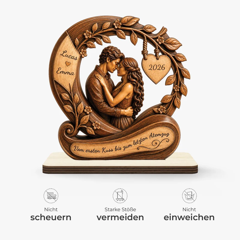 [3D-Optik] Vom Ersten Kuss Bis Zum Letzten Atemzug - Personalisierte Geschenke Paar | Holzaufsteller Mit Standfuß