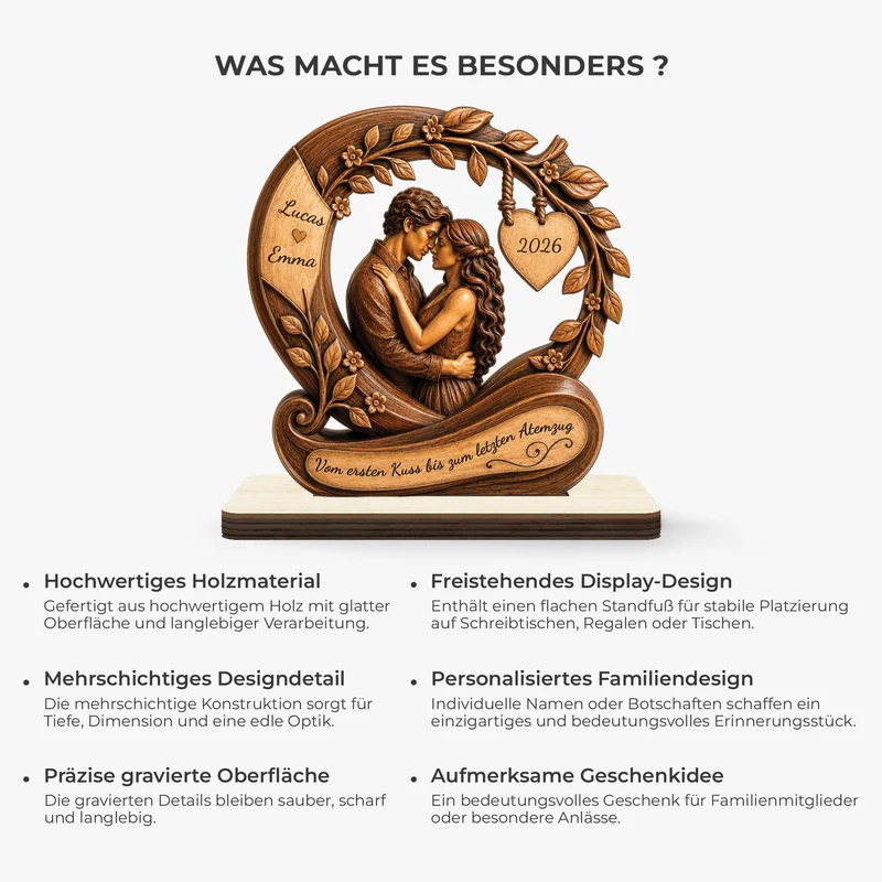 [3D-Optik] Vom Ersten Kuss Bis Zum Letzten Atemzug - Personalisierte Geschenke Paar | Holzaufsteller Mit Standfuß