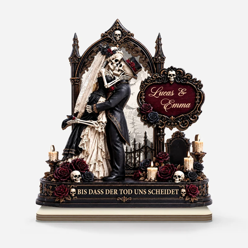 [3D-Optik] Bis Dass Der Tod Uns Scheidet - Personalisierte Geschenke Paar | Holzaufsteller Mit Standfuß Halloween