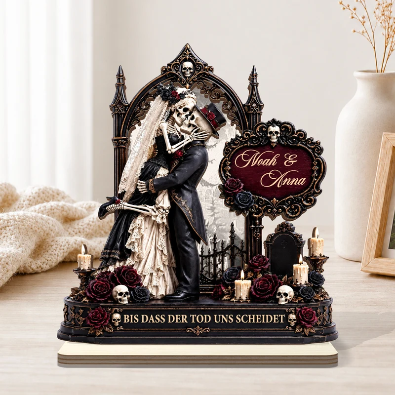 [3D-Optik] Bis Dass Der Tod Uns Scheidet - Personalisierte Geschenke Paar | Holzaufsteller Mit Standfuß Halloween