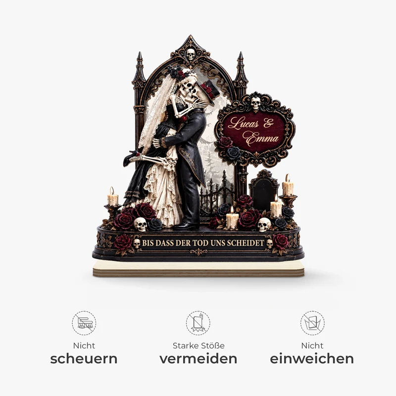 [3D-Optik] Bis Dass Der Tod Uns Scheidet - Personalisierte Geschenke Paar | Holzaufsteller Mit Standfuß Halloween
