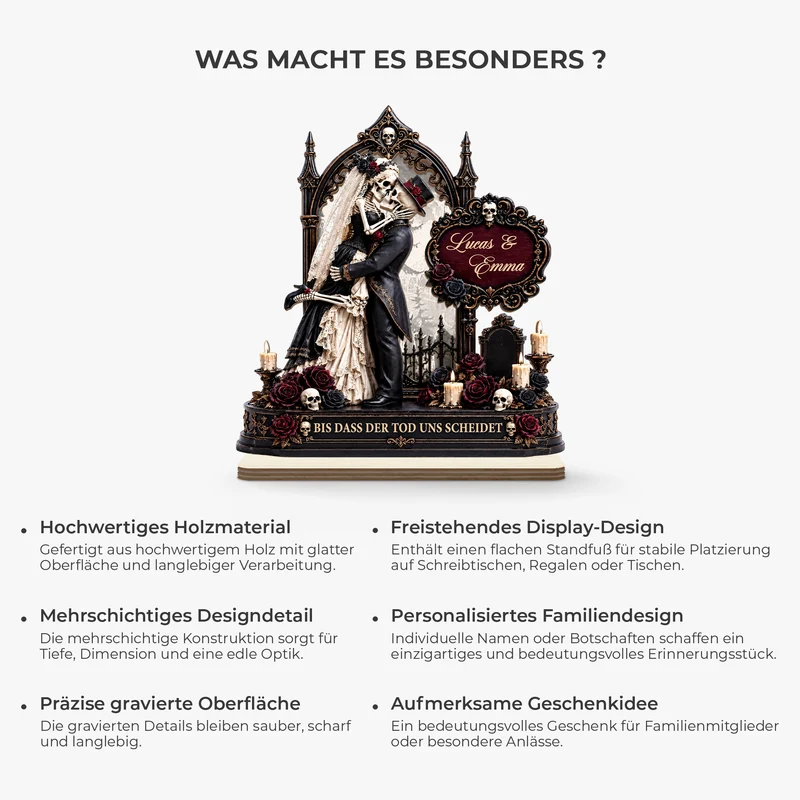 [3D-Optik] Bis Dass Der Tod Uns Scheidet - Personalisierte Geschenke Paar | Holzaufsteller Mit Standfuß Halloween