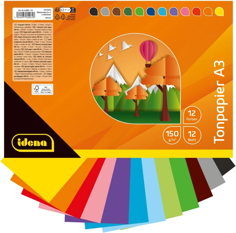 🎨 Premium Tonpapier DIN A3 - 12 brillante Farben, 150g/m² für kreative Meisterwerke
