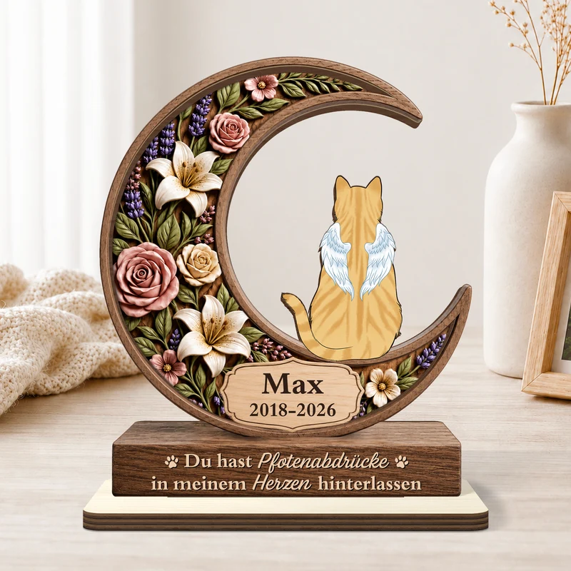 [3D-Optik] Ich Habe Dich Dein Ganzes Leben Lang Geliebt - Personalisierte Trauergeschenke | Holzaufsteller Mit Standfuß Katze