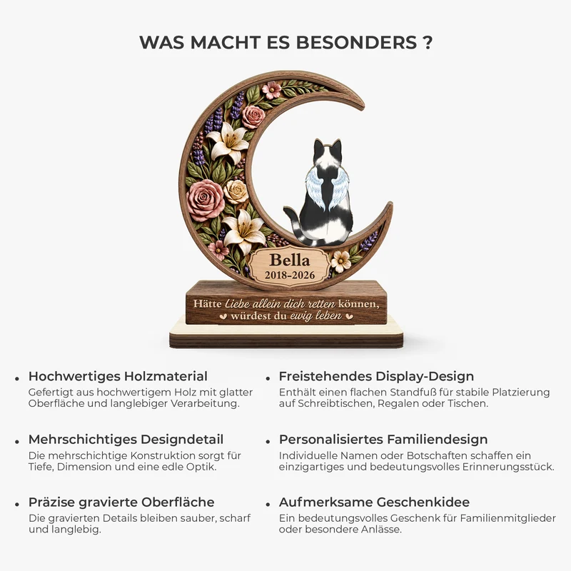 [3D-Optik] Ich Habe Dich Dein Ganzes Leben Lang Geliebt - Personalisierte Trauergeschenke | Holzaufsteller Mit Standfuß Katze