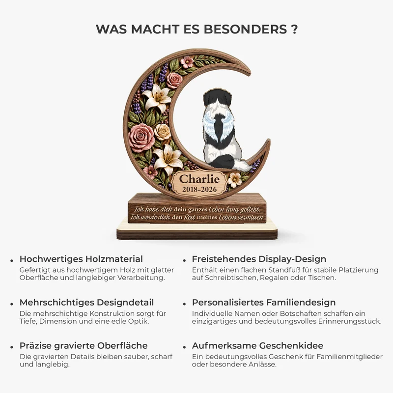 [3D-Optik] Ich Habe Dich Dein Ganzes Leben Lang Geliebt - Personalisierte Trauergeschenke | Holzaufsteller Mit Standfuß Hund
