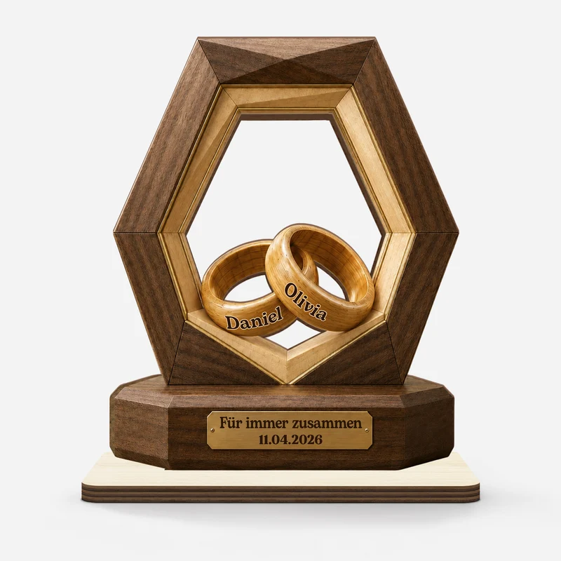 Für Immer Zusammen + Eheringe - Personalisierte Geschenke Paar | Holzaufsteller Mit Standfuß
