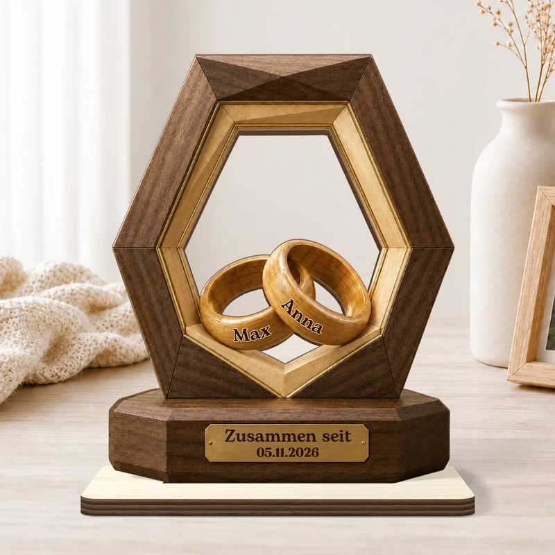 Für Immer Zusammen + Eheringe - Personalisierte Geschenke Paar | Holzaufsteller Mit Standfuß