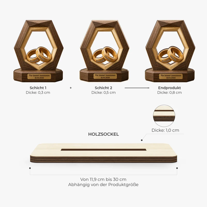 Für Immer Zusammen + Eheringe - Personalisierte Geschenke Paar | Holzaufsteller Mit Standfuß