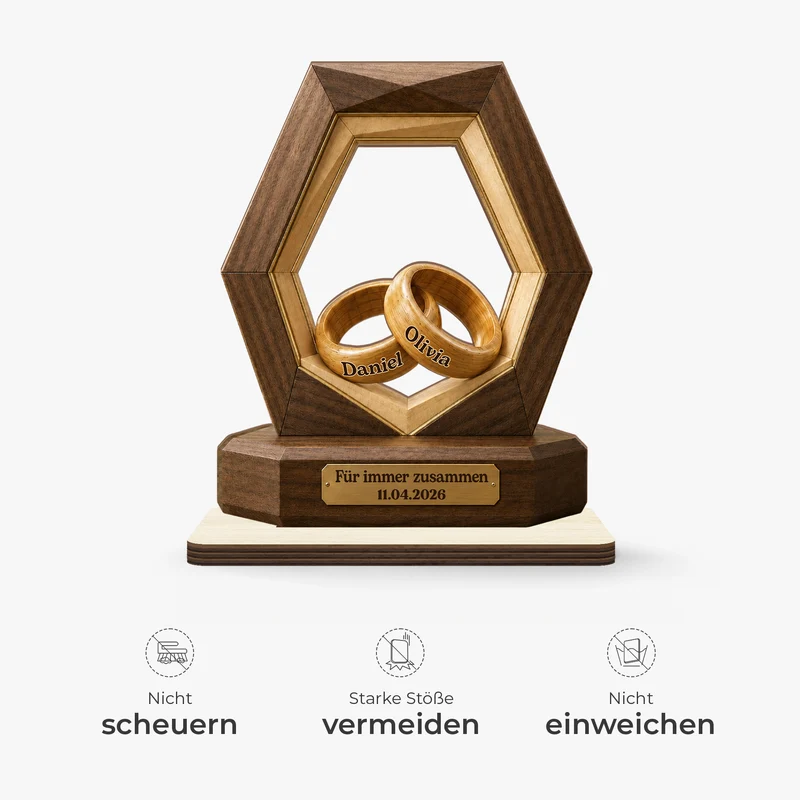 Für Immer Zusammen + Eheringe - Personalisierte Geschenke Paar | Holzaufsteller Mit Standfuß