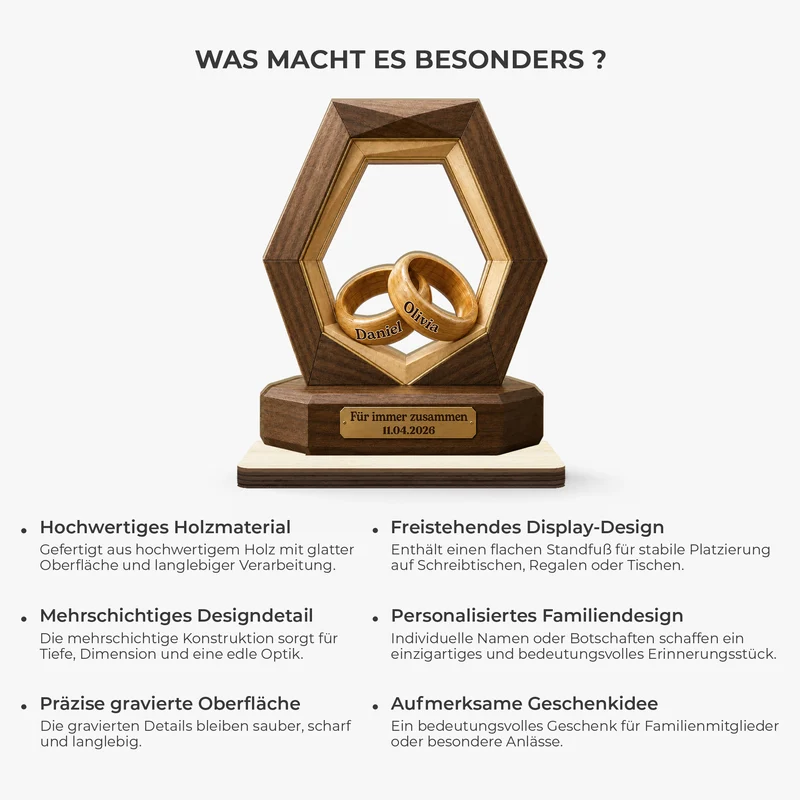 Für Immer Zusammen + Eheringe - Personalisierte Geschenke Paar | Holzaufsteller Mit Standfuß