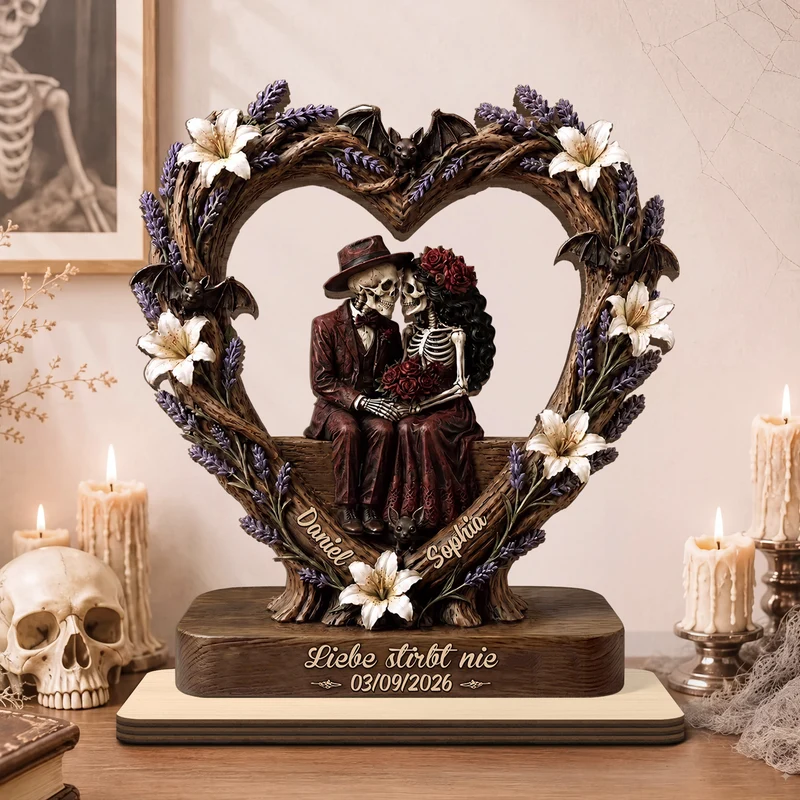 Skelett Paar - Personalisiertes Geschenk | Holzaufsteller Mit Standfuß Halloween