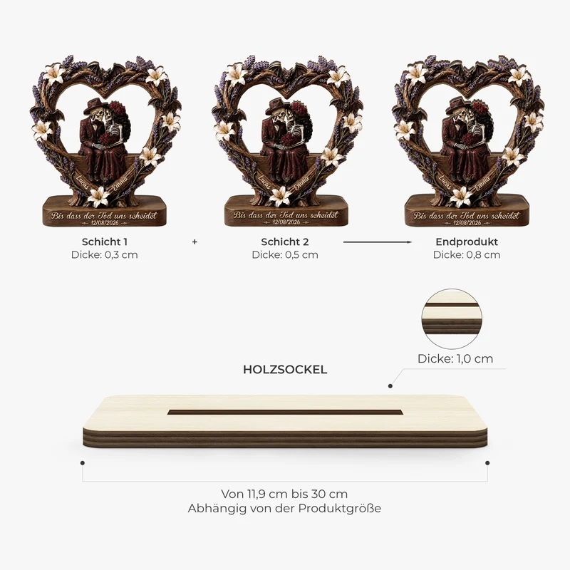 Skelett Paar - Personalisiertes Geschenk | Holzaufsteller Mit Standfuß Halloween