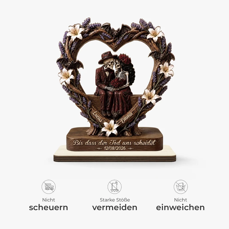 Skelett Paar - Personalisiertes Geschenk | Holzaufsteller Mit Standfuß Halloween