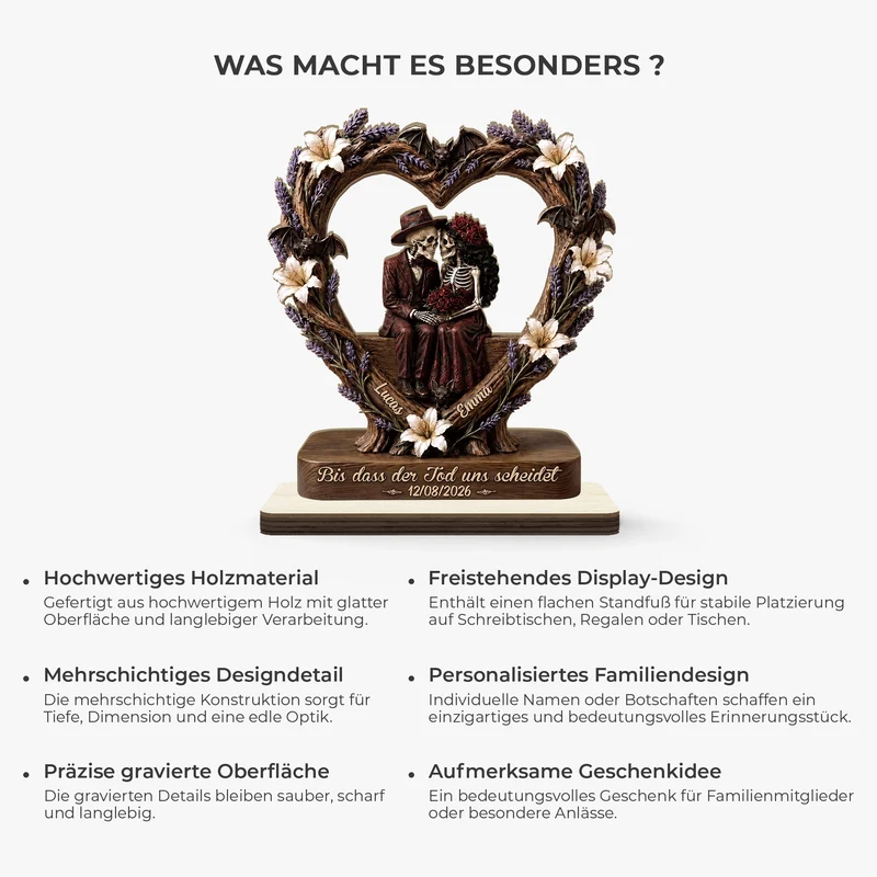 Skelett Paar - Personalisiertes Geschenk | Holzaufsteller Mit Standfuß Halloween