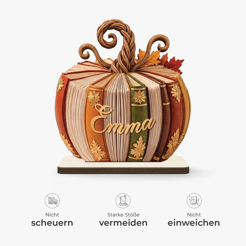 Kürbis Bücher - Personalisiertes Geschenk | Holzaufsteller Mit Standfuß Für Leseratten Frauen Männer Herbst