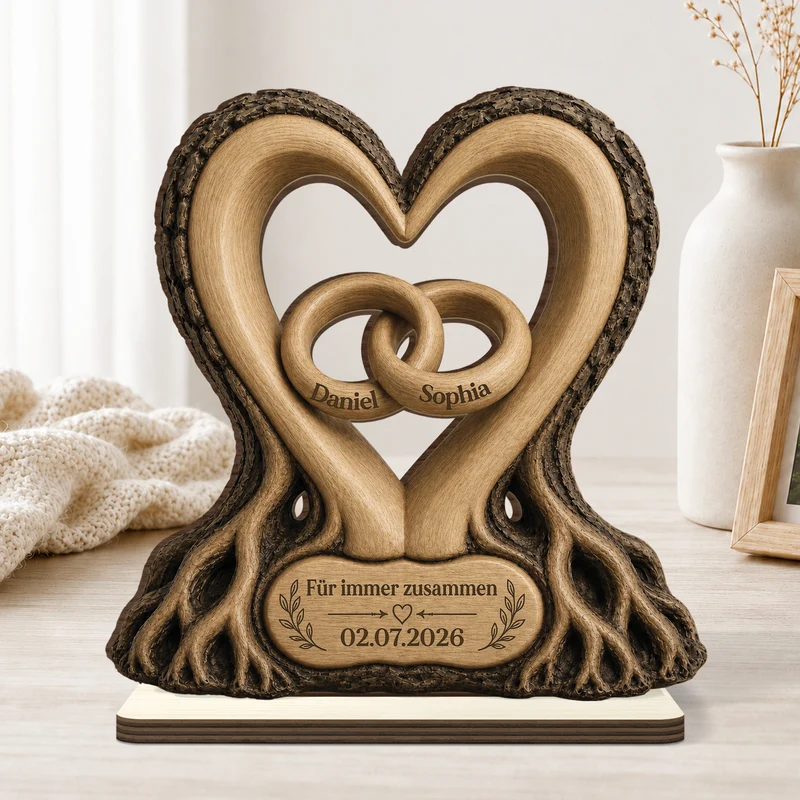 Zusammen Seit + Eheringe - Personalisierte Geschenke Paar | Holzaufsteller Mit Standfuß