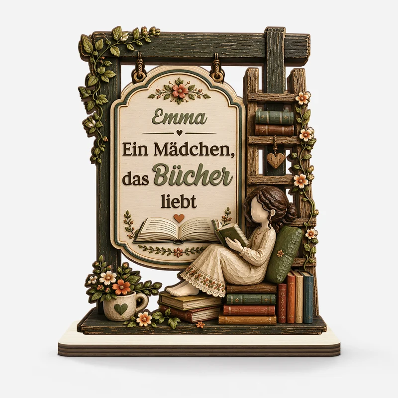 Ein Mädchen Das Bücher Liebt - Personalisierte Geschenke Für Leseratten Frauen | Holzaufsteller Mit Standfuß