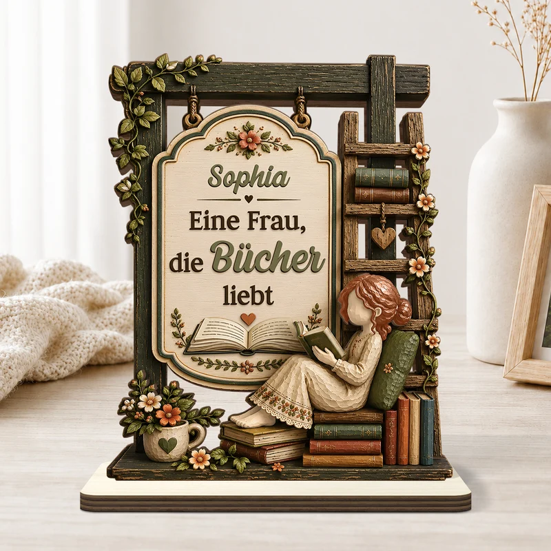 Ein Mädchen Das Bücher Liebt - Personalisierte Geschenke Für Leseratten Frauen | Holzaufsteller Mit Standfuß