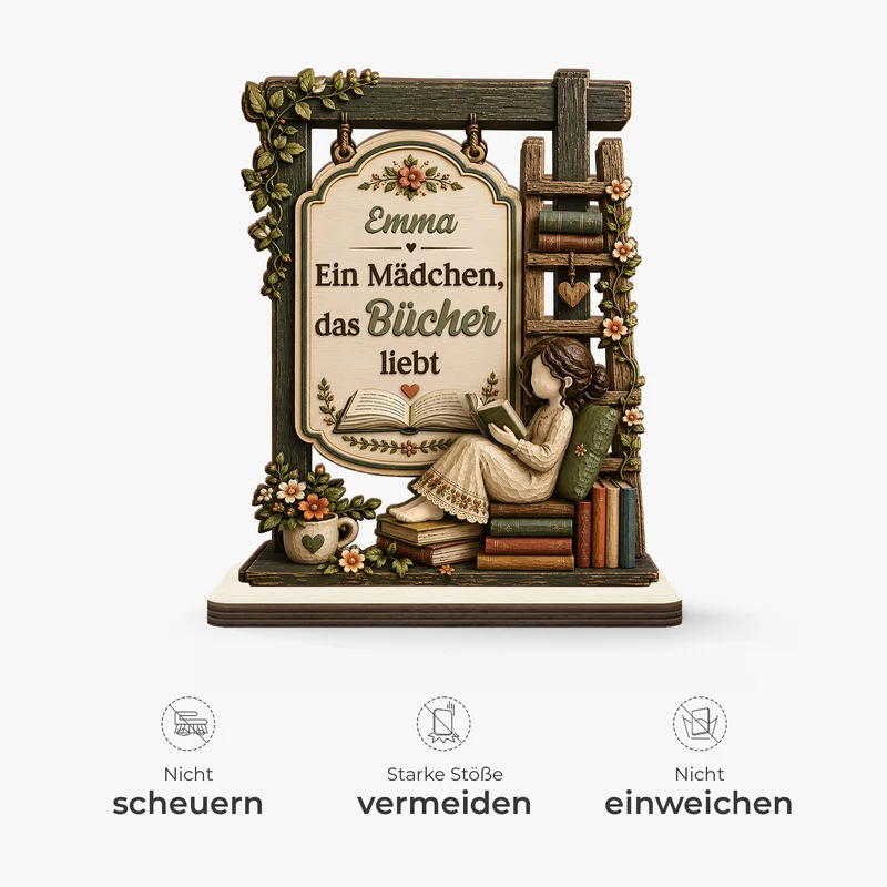Ein Mädchen Das Bücher Liebt - Personalisierte Geschenke Für Leseratten Frauen | Holzaufsteller Mit Standfuß