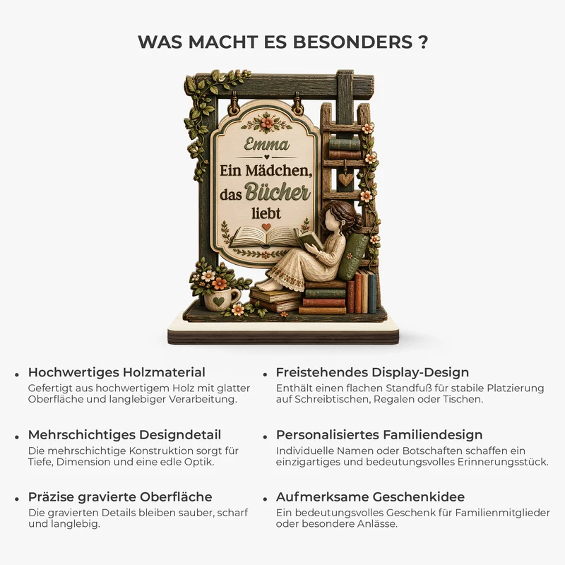 Ein Mädchen Das Bücher Liebt - Personalisierte Geschenke Für Leseratten Frauen | Holzaufsteller Mit Standfuß