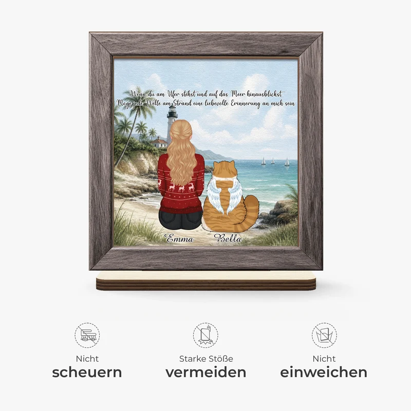 Wenn Du Am Ufer Stehst Und Auf Das Meer Hinausblickst - Personalisierte Trauergeschenke | Holzaufsteller Mit Standfuß Katze