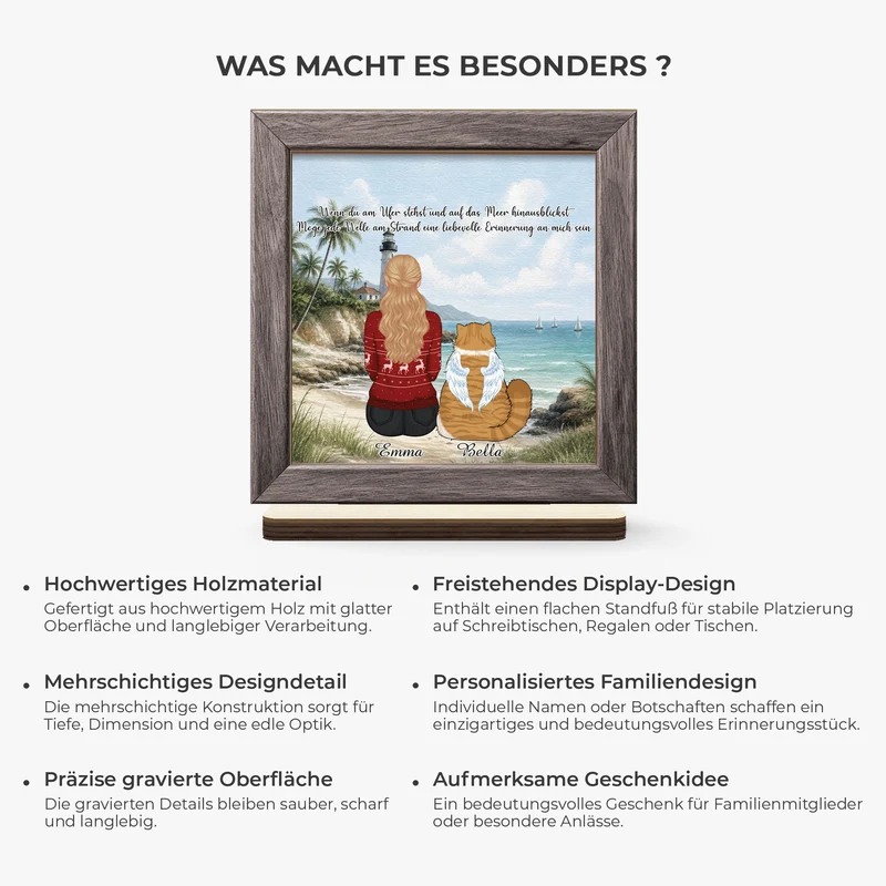 Wenn Du Am Ufer Stehst Und Auf Das Meer Hinausblickst - Personalisierte Trauergeschenke | Holzaufsteller Mit Standfuß Katze
