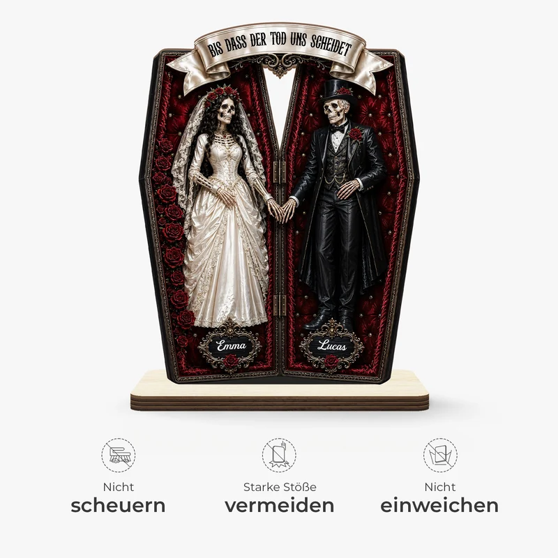 [3D-Optik] Halloween Sarg Mit Skelett - Personalisierte Geschenke Paar | Holzaufsteller Mit Standfuß