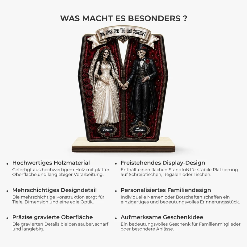 [3D-Optik] Halloween Sarg Mit Skelett - Personalisierte Geschenke Paar | Holzaufsteller Mit Standfuß
