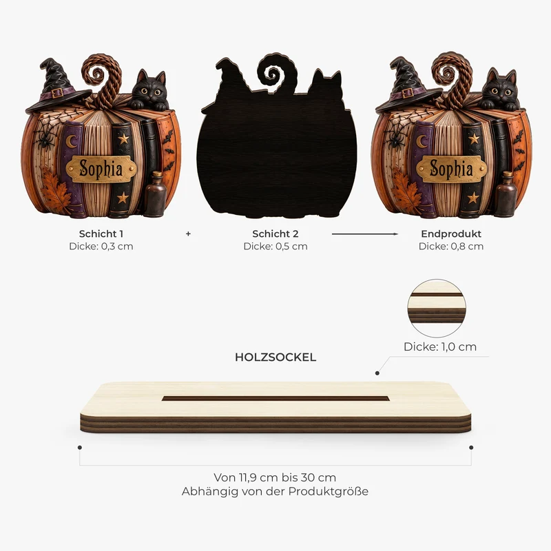 Halloween Kürbis Bücher - Personalisiertes Geschenk | Holzaufsteller Mit Standfuß